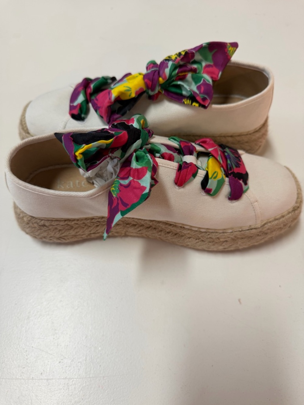 kate spade Cream Canvas Espadrille Sneakers with Floral Bow Laces